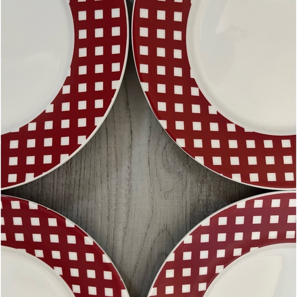 Pfaltzgraff Kenna Red Salad Plates Set Of 4 Red Check gingham Border Exc Cond - Picture 3 of 9